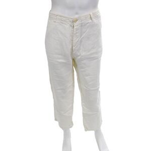 Europann Mens Cropped Linen Pants White Button Size 34